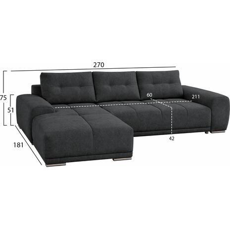 ΚΑΝΑΠΕΣ ΚΡΕΒΑΤΙ ΑΡΙΣΤΕΡΗ ΓΩΝΙΑ COMFYRA HM3336.01L ΓΚΡΙ ΥΦΑΣΜΑ 270x181x75Υεκ