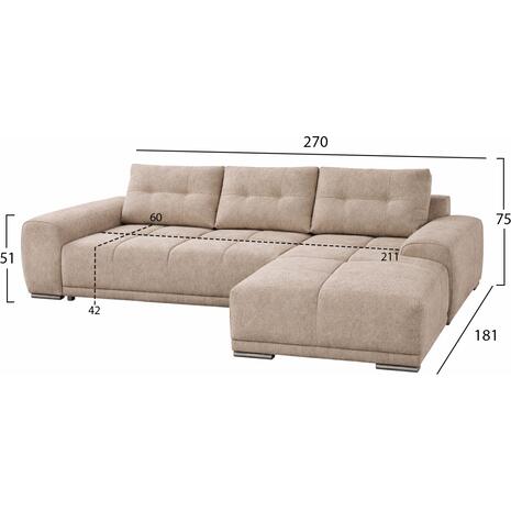 ΚΑΝΑΠΕΣ ΚΡΕΒΑΤΙ ΔΕΞΙΑ ΓΩΝΙΑ COMFYRA HM3336.03R ΜΠΕΖ ΥΦΑΣΜΑ 270x181x75Υεκ