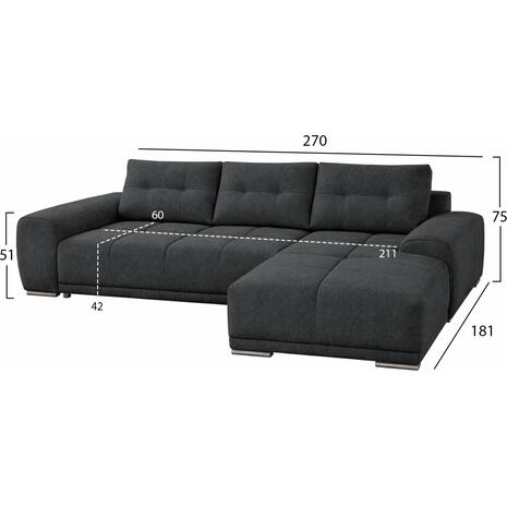 ΚΑΝΑΠΕΣ ΚΡΕΒΑΤΙ ΔΕΞΙΑ ΓΩΝΙΑ COMFYRA HM3336.01R ΓΚΡΙ ΥΦΑΣΜΑ 270x181x75Υεκ