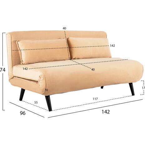 ΚΑΝΑΠΕΣ ΚΡΕΒΑΤΙ 2 ΑΤΟΜΩΝ ASMA HM3077.17 ΜΕ ΒΕΛΟΥΔΟ ΜΠΕΖ 140x80x77Yεκ.