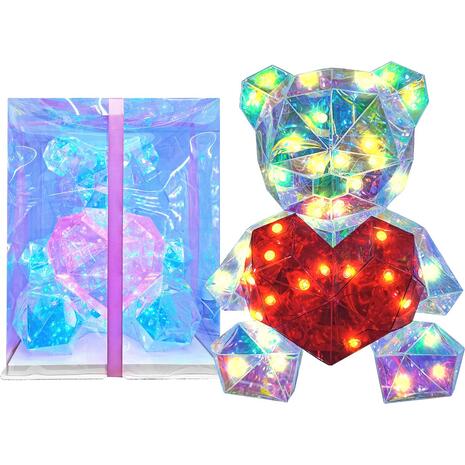 Αρκούδος-Καρδιά Ιριδίζον με φως 33cm