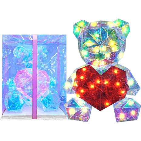 Αρκούδος-Καρδιά Ιριδίζον με φως 27cm