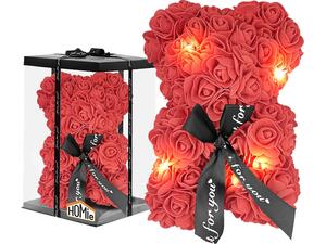 Αρκουδάκι από Τεχνητά Τριαντάφυλλα με φως Κίτρινο 25cm