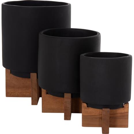 ΣΕΤ 3 ΓΛΑΣΤΡΕΣ ΜΕ TEAK ΒΑΣΕΙΣ TANTI HM4685.01 FIBER CEMENT ΣΕ ΜΑΥΡΟ ΧΡΩΜΑ