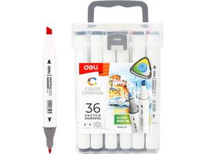 Μαρκαδόροι σχεδίου Deli E70803-36 Color Emotion διπλή μύτη στρογγυλή 1mm και πλακέ 7mm (36 τεμάχια)