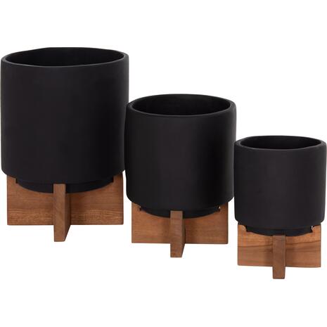 ΣΕΤ 3 ΓΛΑΣΤΡΕΣ ΜΕ TEAK ΒΑΣΕΙΣ TANTI HM4685.01 FIBER CEMENT ΣΕ ΜΑΥΡΟ ΧΡΩΜΑ