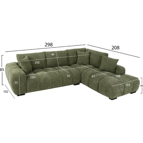 ΚΑΝΑΠΕΣ ΓΩΝΙΑ (ΔΕΞΙΑ) COVEN HM3266.14R ΠΡΑΣΙΝΟ ΥΦΑΣΜΑ 298x102-208x85Υεκ.