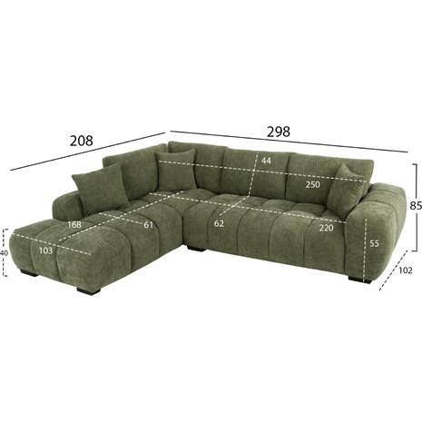 ΚΑΝΑΠΕΣ ΓΩΝΙΑ (ΑΡΙΣΤΕΡΗ) COVEN HM3266.14L ΠΡΑΣΙΝΟ ΥΦΑΣΜΑ 298x102-208x85Υεκ.