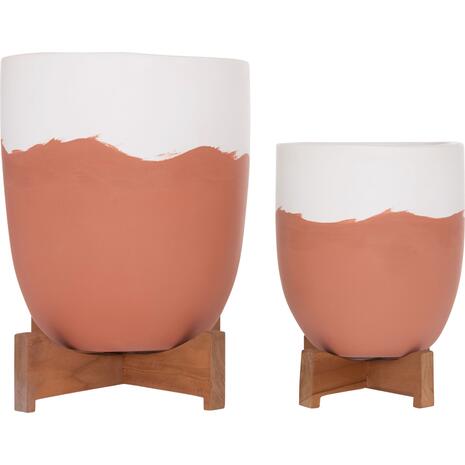 ΓΛΑΣΤΡΕΣ ΣΕΤ 2ΤΜΧ SEON HM4686.08 TERRACOTTA ΣΕ ΛΕΥΚΟ & ΤΕΡΑΚΟΤΑ--TEAK ΒΑΣΗ