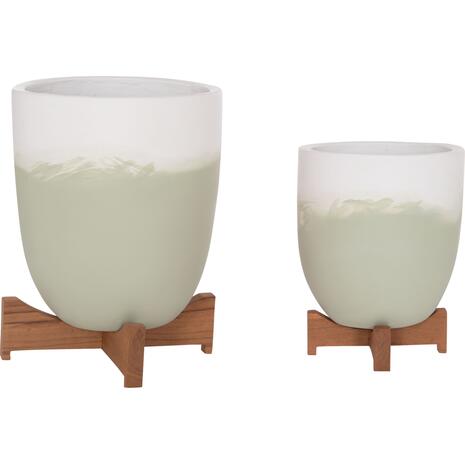 ΓΛΑΣΤΡΕΣ ΣΕΤ 2ΤΜΧ SEON HM4686.09 TERRACOTTA ΣΕ ΛΕΥΚΟ & ΠΡΑΣΙΝΟ--TEAK ΒΑΣΗ