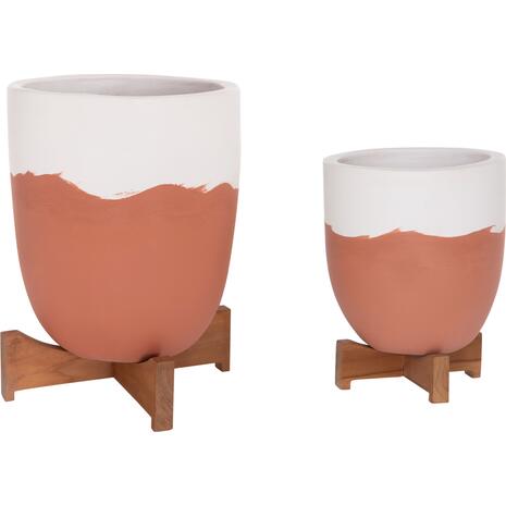 ΓΛΑΣΤΡΕΣ ΣΕΤ 2ΤΜΧ SEON HM4686.08 TERRACOTTA ΣΕ ΛΕΥΚΟ & ΤΕΡΑΚΟΤΑ--TEAK ΒΑΣΗ