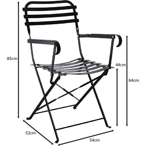 ΖΑΠΠΕΙΟΥ Πολυθρόνα Κήπου - Βεράντας, Πτυσσόμενη, Μέταλλο Βαφή Μαύρο (σετ 2 τεμαχίων) (Ε518,7W)