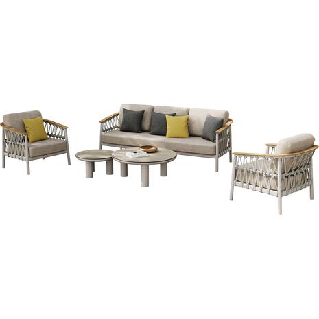 ΣΕΤ ΣΑΛΟΝΙ 5ΤΜΧ STREAM HM6426.02 ΚΡΕΜ ΑΛΟΥΜΙΝΙΟ--ΜΠΕΖ ΣΧΟΙΝΙ & OLEFIN