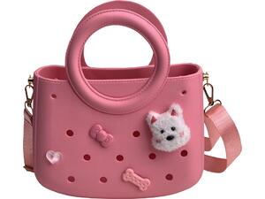 Τσαντάκι Croqbag Cactus με διακοσμητικά pins 22x26 cm - Ροζ