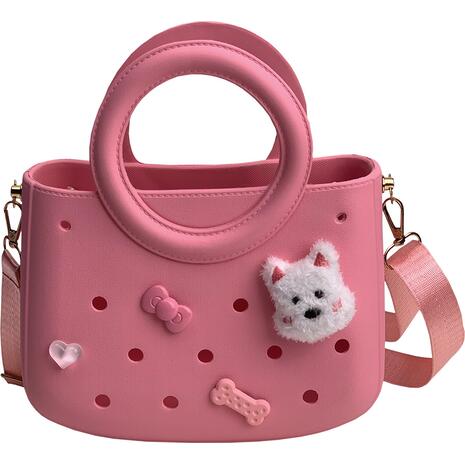 Τσαντάκι Croqbag Cactus με διακοσμητικά pins 22x26 cm - Ροζ