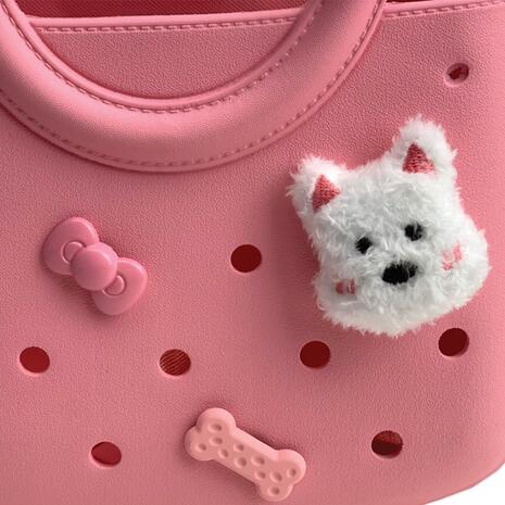 Τσαντάκι Croqbag Cactus με διακοσμητικά pins 22x26 cm - Ροζ