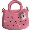 Τσαντάκι Croqbag Cactus με διακοσμητικά pins 22x26 cm - Ροζ