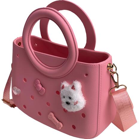 Τσαντάκι Croqbag Cactus με διακοσμητικά pins 22x26 cm - Ροζ