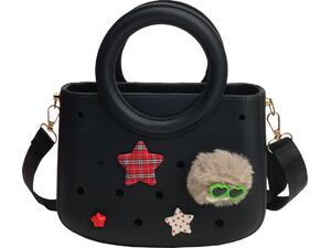 Τσαντάκι Croqbag Cactus με διακοσμητικά pins 22x26 cm - Μαύρο