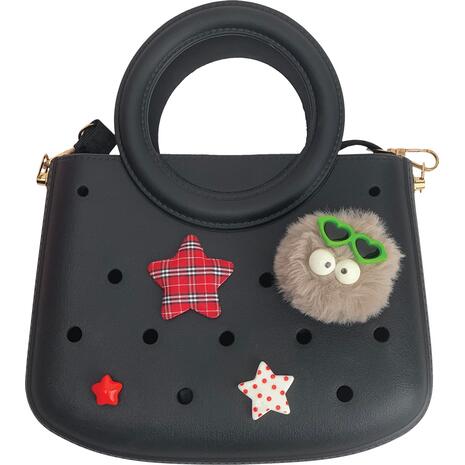 Τσαντάκι Croqbag Cactus με διακοσμητικά pins 22x26 cm - Μαύρο