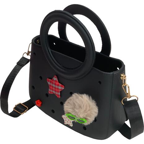 Τσαντάκι Croqbag Cactus με διακοσμητικά pins 22x26 cm - Μαύρο