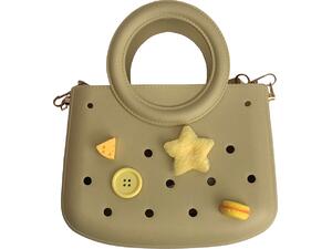 Τσαντάκι Croqbag Cactus με διακοσμητικά pins 22x26 cm - Ιβουάρ