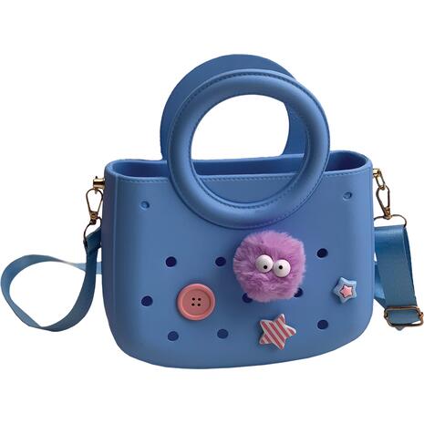 Τσαντάκι Croqbag Cactus με διακοσμητικά pins 22x26 cm - Γαλάζιο