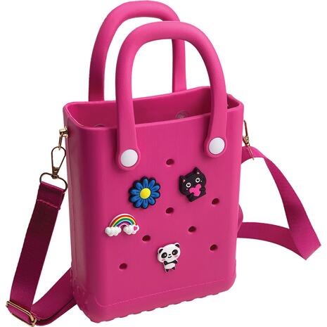 Τσαντάκι Croqbag Cactus με διακοσμητικά pins 16x20 cm - Φούξια