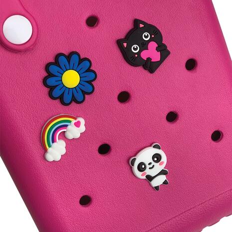 Τσαντάκι Croqbag Cactus με διακοσμητικά pins 16x20 cm - Φούξια