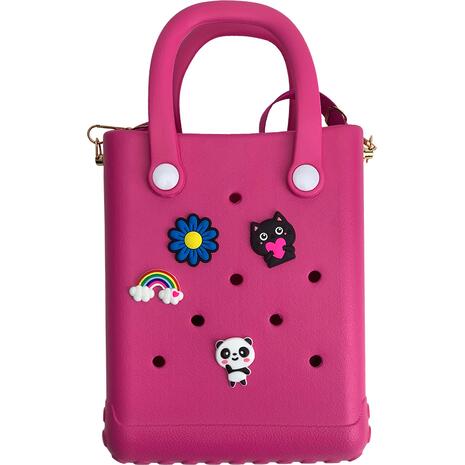 Τσαντάκι Croqbag Cactus με διακοσμητικά pins 16x20 cm - Φούξια