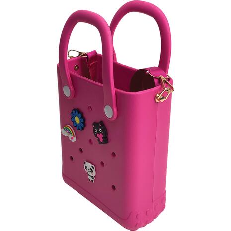 Τσαντάκι Croqbag Cactus με διακοσμητικά pins 16x20 cm - Φούξια