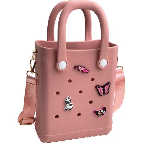 Τσαντάκι Croqbag Cactus με διακοσμητικά pins 16x20 cm - Ροζ