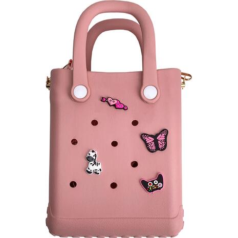 Τσαντάκι Croqbag Cactus με διακοσμητικά pins 16x20 cm - Ροζ