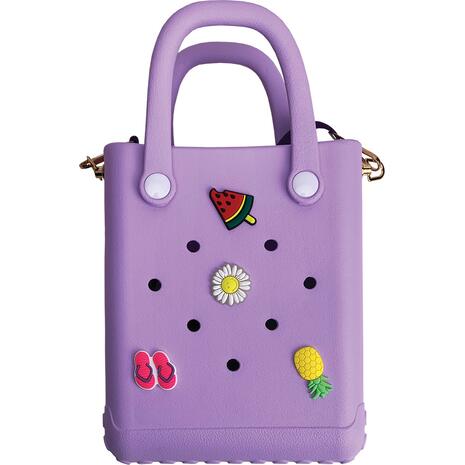 Τσαντάκι Croqbag Cactus με διακοσμητικά pins 16x20 cm - Μωβ