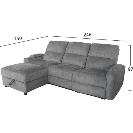 ΚΑΝΑΠΕΣ ΑΡΙΣΤΕΡΗ ΓΩΝΙΑ SYNTHIA HM3308.03L ΑΝΑΚΛΙΣΗ & ΑΠΟΘ.ΧΩΡΟΣ--ΓΚΡΙ 246x159x97Υεκ