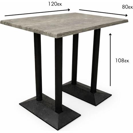 Τραπέζι Werzalit 120x80 σε χρώμα old pine με μαύρη μακρόστενη βάση από μαντέμι Υ108εκ