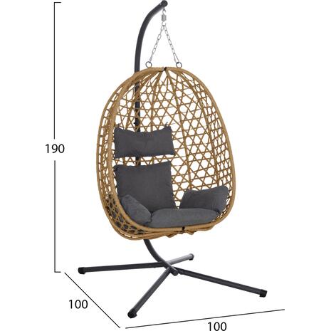 ΚΡΕΜΑΣΤΗ ΦΩΛΙΑ NESTA HM6468.05 ΜΑΥΡΟ ΜΕΤΑΛΛΟ--ΚΑΦΕ P.E.RATTAN 100x100x190Υεκ.