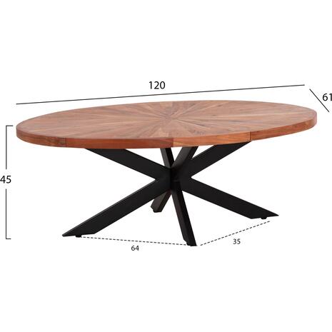 ΤΡΑΠΕΖΙ ΣΑΛΟΝΙΟΥ ΟΒΑΛ MONTANA SUPERIOR HM9906 ΞΥΛΟ ΑΚΑΚΙΑΣ-ΜΕΤΑΛΛΟ 120x61x45Υεκ.