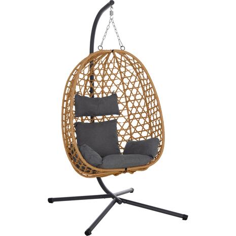 ΚΡΕΜΑΣΤΗ ΦΩΛΙΑ NESTA HM6468.05 ΜΑΥΡΟ ΜΕΤΑΛΛΟ--ΚΑΦΕ P.E.RATTAN 100x100x190Υεκ.