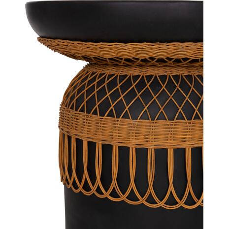 ΒΟΗΘΗΤΙΚΟ ΤΡΑΠΕΖΙ PRILEP HM18159.01 FIBER CEMENT ΜΑΥΡΟ & RATTAN--Φ60x76,5Υεκ