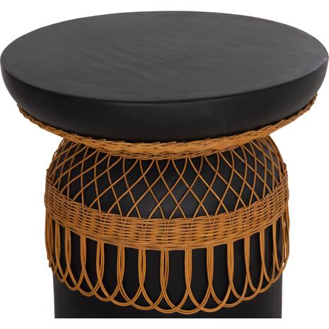 ΒΟΗΘΗΤΙΚΟ ΤΡΑΠΕΖΙ PRILEP HM18159.01 FIBER CEMENT ΜΑΥΡΟ & RATTAN--Φ60x76,5Υεκ