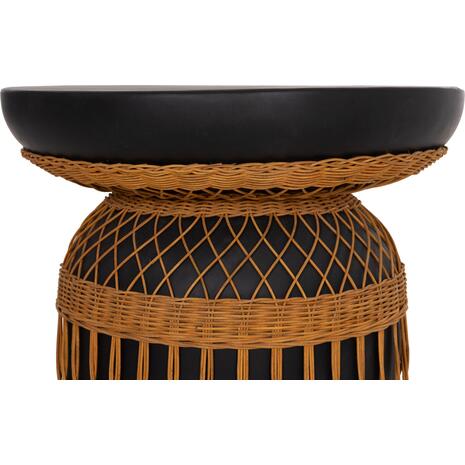 ΒΟΗΘΗΤΙΚΟ ΤΡΑΠΕΖΙ PRILEP HM18159.01 FIBER CEMENT ΜΑΥΡΟ & RATTAN--Φ60x76,5Υεκ