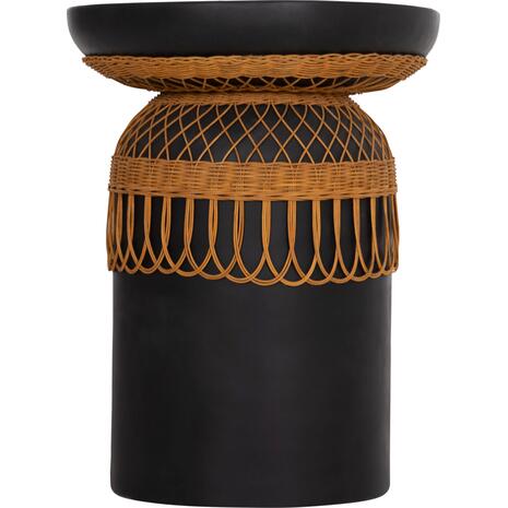 ΒΟΗΘΗΤΙΚΟ ΤΡΑΠΕΖΙ PRILEP HM18159.01 FIBER CEMENT ΜΑΥΡΟ & RATTAN--Φ60x76,5Υεκ