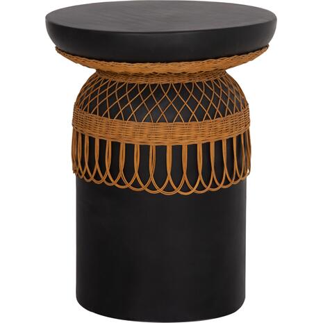 ΒΟΗΘΗΤΙΚΟ ΤΡΑΠΕΖΙ PRILEP HM18159.01 FIBER CEMENT ΜΑΥΡΟ & RATTAN--Φ60x76,5Υεκ