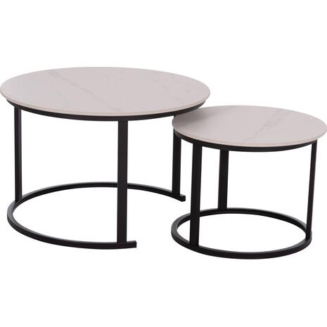 ΤΡΑΠΕΖΙA ΣΑΛΟΝΙΟΥ ΣΕΤ 2ΤΜΧ TALOS ΚΕΡΑΜΙΚΟ TOP ΜΕ ΟΨΗ ΛΕΥΚΟΥ ΜΑΡΜΑΡΟΥ HM18140.01 Φ70+Φ50