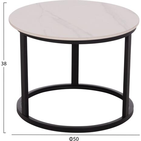 ΤΡΑΠΕΖΙA ΣΑΛΟΝΙΟΥ ΣΕΤ 2ΤΜΧ TALOS ΚΕΡΑΜΙΚΟ TOP ΜΕ ΟΨΗ ΛΕΥΚΟΥ ΜΑΡΜΑΡΟΥ HM18140.01 Φ70+Φ50