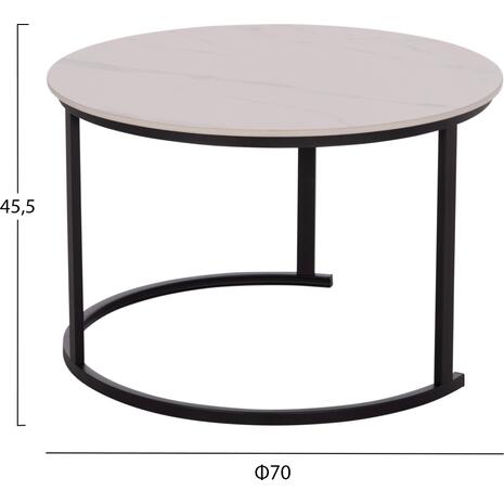 ΤΡΑΠΕΖΙA ΣΑΛΟΝΙΟΥ ΣΕΤ 2ΤΜΧ TALOS ΚΕΡΑΜΙΚΟ TOP ΜΕ ΟΨΗ ΛΕΥΚΟΥ ΜΑΡΜΑΡΟΥ HM18140.01 Φ70+Φ50