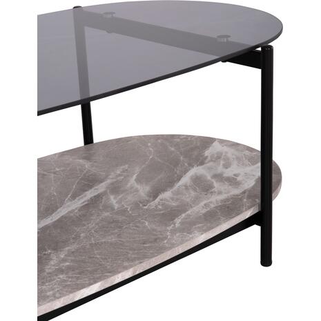ΤΡΑΠΕΖΙ ΣΑΛΟΝΙΟΥ ΟΒΑΛ KITTY HM18040 ΓΥΑΛΙ ΦΙΜΕ TOP-GREY MARBLE ΜΕΛΑΜΙΝΗ 110x50x43Υεκ
