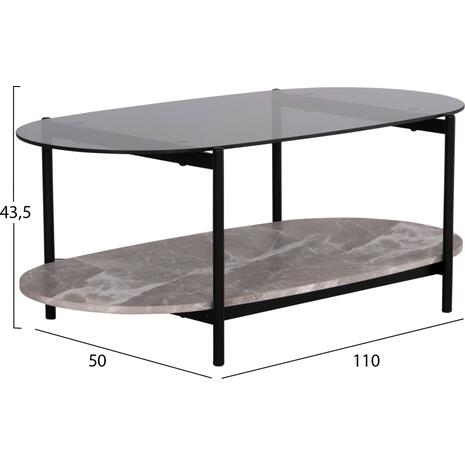 ΤΡΑΠΕΖΙ ΣΑΛΟΝΙΟΥ ΟΒΑΛ KITTY HM18040 ΓΥΑΛΙ ΦΙΜΕ TOP-GREY MARBLE ΜΕΛΑΜΙΝΗ 110x50x43Υεκ