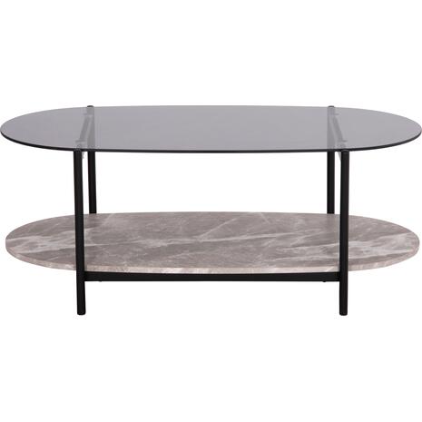 ΤΡΑΠΕΖΙ ΣΑΛΟΝΙΟΥ ΟΒΑΛ KITTY HM18040 ΓΥΑΛΙ ΦΙΜΕ TOP-GREY MARBLE ΜΕΛΑΜΙΝΗ 110x50x43Υεκ